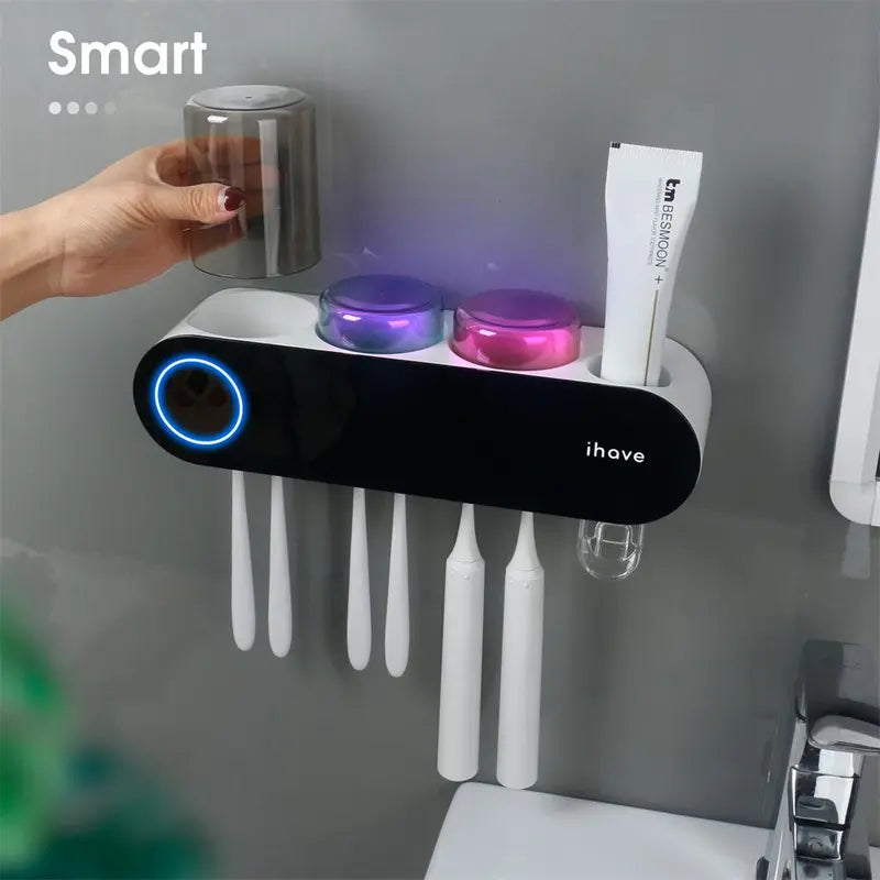 Toothbrush Holders with Ultraviolet Disinfection, Wall Mounted Hygiene Toothbrush Holder with Toothpaste Dispenser, USB Charging Bathroom Toothbrush Holder, Boyfriend Gifts