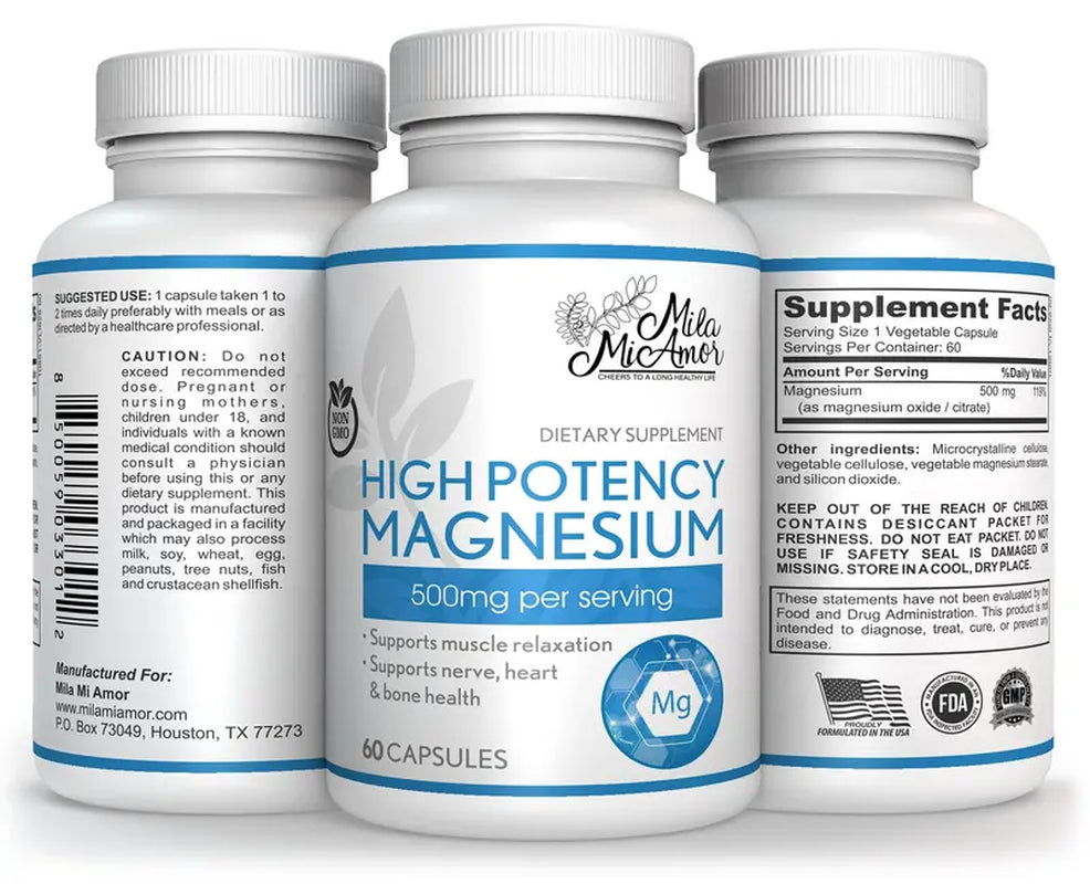 High Potency Magnesium | Whole Body Support | Heart, Nerve and Bone Health | 500 Mg | 60 Capsules Healthcare Supplement Fitness
