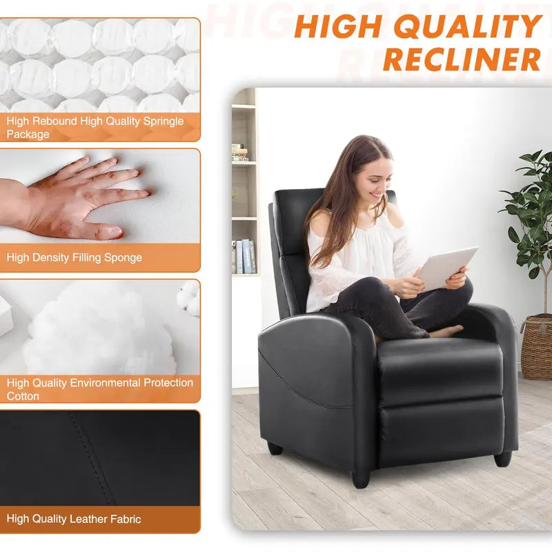 Homesquad Recliner Chair for Living Room, Massage Recliner Chair Winback Single Sofa Home Theater Chairs Adjustable Modern Reclining Chair with Padded Seat Backrest for Adults