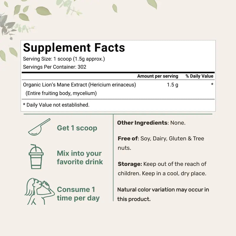 Micro Ingredients Organic Lions Mane Mushroom Supplement Powder 1Lb