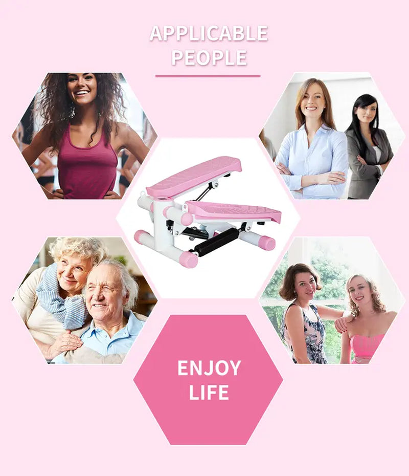 Adjustable Health & Fitness Mini Steppers for Exercise at Home, Stair Step Workout Machine with Resistance Bands, Full Body Cardio Equipment, Optional Smart Fitness Stepper with LED Monitor Pink Grey Color