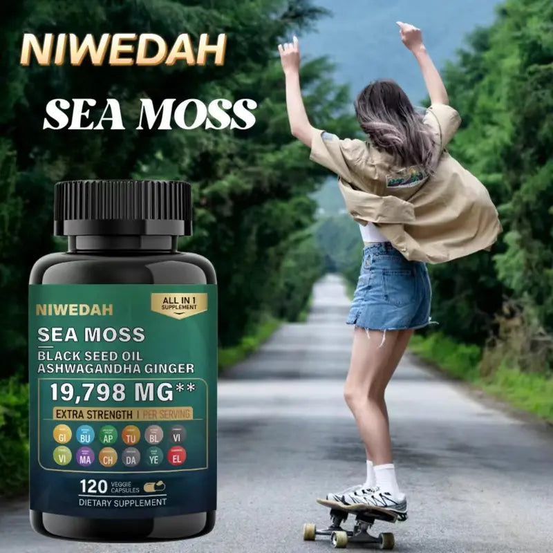 NIWEDAH Sea Moss - Contains Native Sea Moss Powder Rich in Vitamins and Minerals | Highly Concentrated Seaweed Extract - 120 Capsules Supplementary Dietary Supplements Supplement Edible Dietary