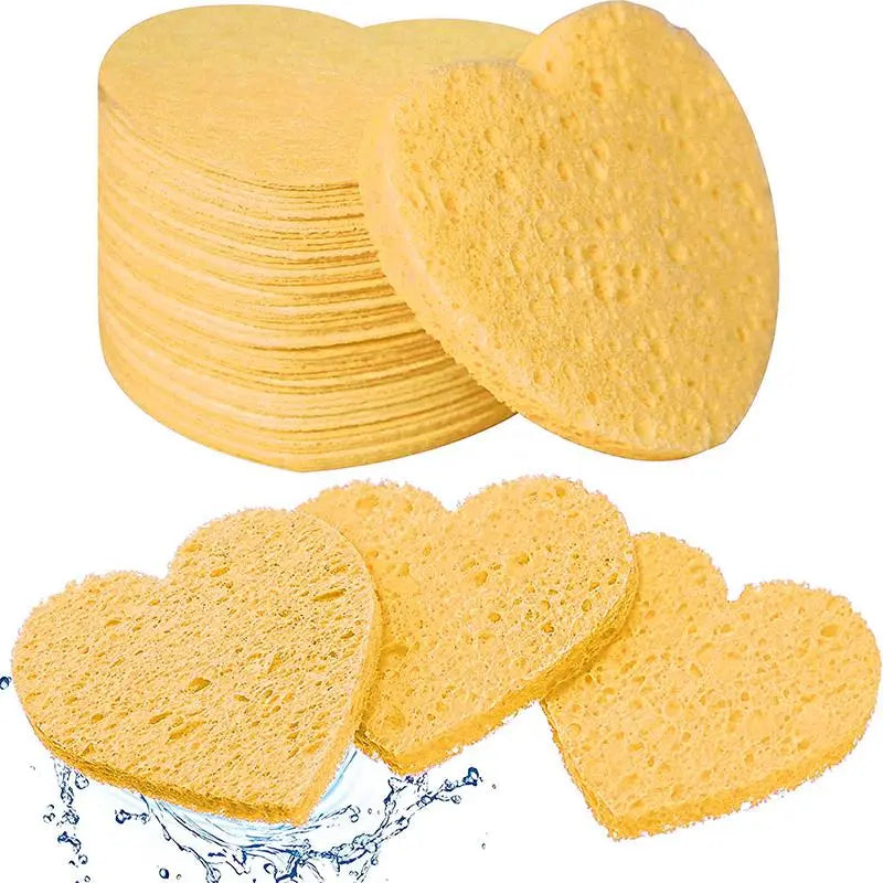 Compressed Cellulose Heart Shape Facial Sponges, 50Pcs/Set Natural Facial Cleansing Exfoliating Face Scrubber, Comfort Facial Cleansing Tools, Facial Cleanser Tools