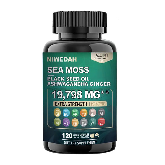 NIWEDAH Sea Moss - Contains Native Sea Moss Powder Rich in Vitamins and Minerals | Highly Concentrated Seaweed Extract - 120 Capsules Supplementary Dietary Supplements Supplement Edible Dietary