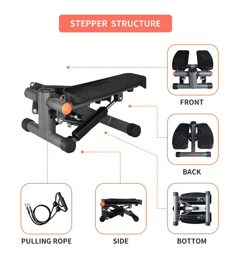 Adjustable Health & Fitness Mini Steppers for Exercise at Home, Stair Step Workout Machine with Resistance Bands, Full Body Cardio Equipment, Optional Smart Fitness Stepper with LED Monitor Pink Grey Color