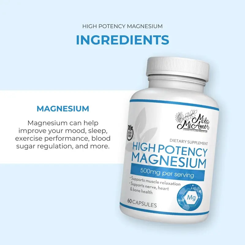 High Potency Magnesium | Whole Body Support | Heart, Nerve and Bone Health | 500 Mg | 60 Capsules Healthcare Supplement Fitness