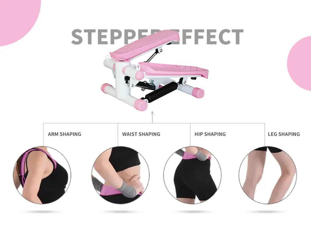 Adjustable Health & Fitness Mini Steppers for Exercise at Home, Stair Step Workout Machine with Resistance Bands, Full Body Cardio Equipment, Optional Smart Fitness Stepper with LED Monitor Pink Grey Color