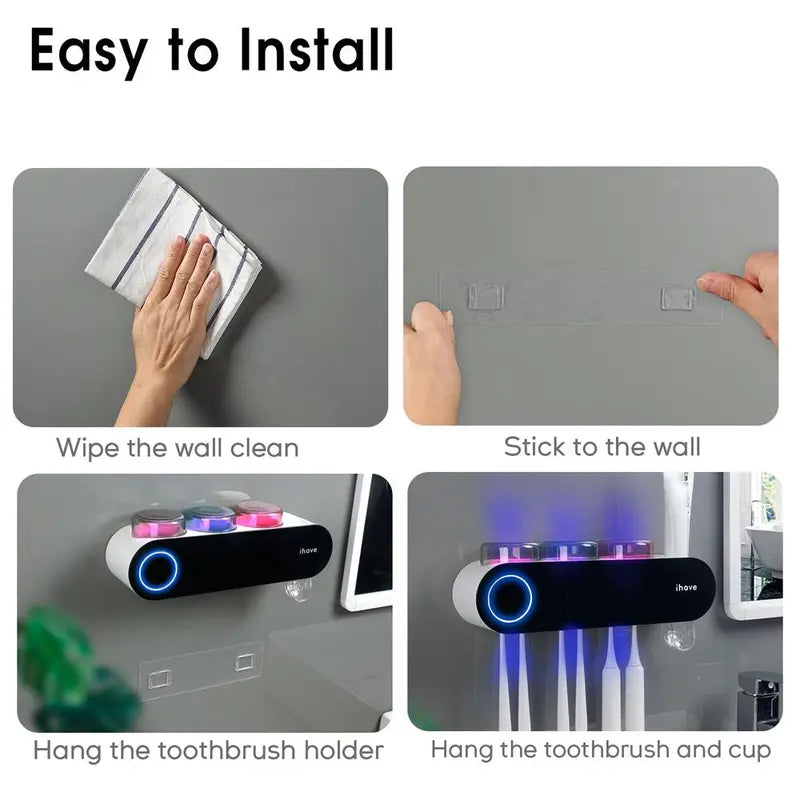 Toothbrush Holders with Ultraviolet Disinfection, Wall Mounted Hygiene Toothbrush Holder with Toothpaste Dispenser, USB Charging Bathroom Toothbrush Holder, Boyfriend Gifts