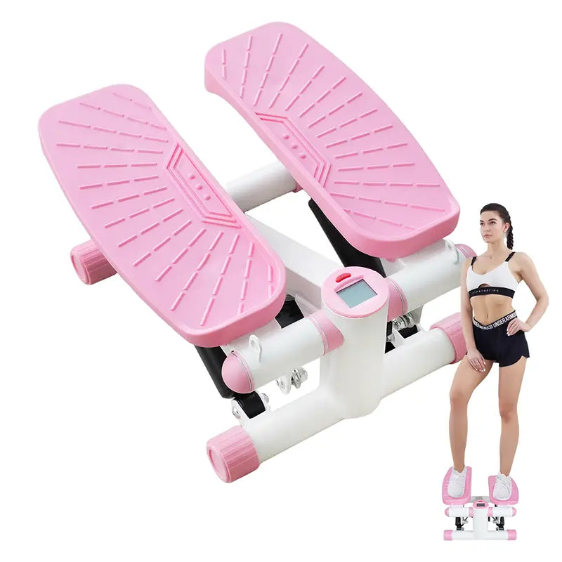 Adjustable Health & Fitness Mini Steppers for Exercise at Home, Stair Step Workout Machine with Resistance Bands, Full Body Cardio Equipment, Optional Smart Fitness Stepper with LED Monitor Pink Grey Color