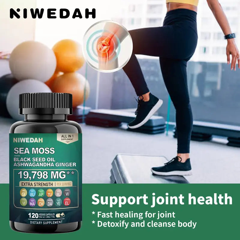 NIWEDAH Sea Moss - Contains Native Sea Moss Powder Rich in Vitamins and Minerals | Highly Concentrated Seaweed Extract - 120 Capsules Supplementary Dietary Supplements Supplement Edible Dietary