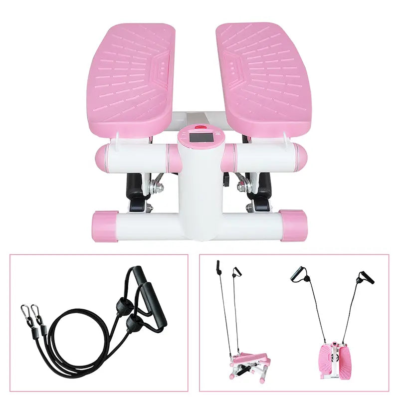 Adjustable Health & Fitness Mini Steppers for Exercise at Home, Stair Step Workout Machine with Resistance Bands, Full Body Cardio Equipment, Optional Smart Fitness Stepper with LED Monitor Pink Grey Color