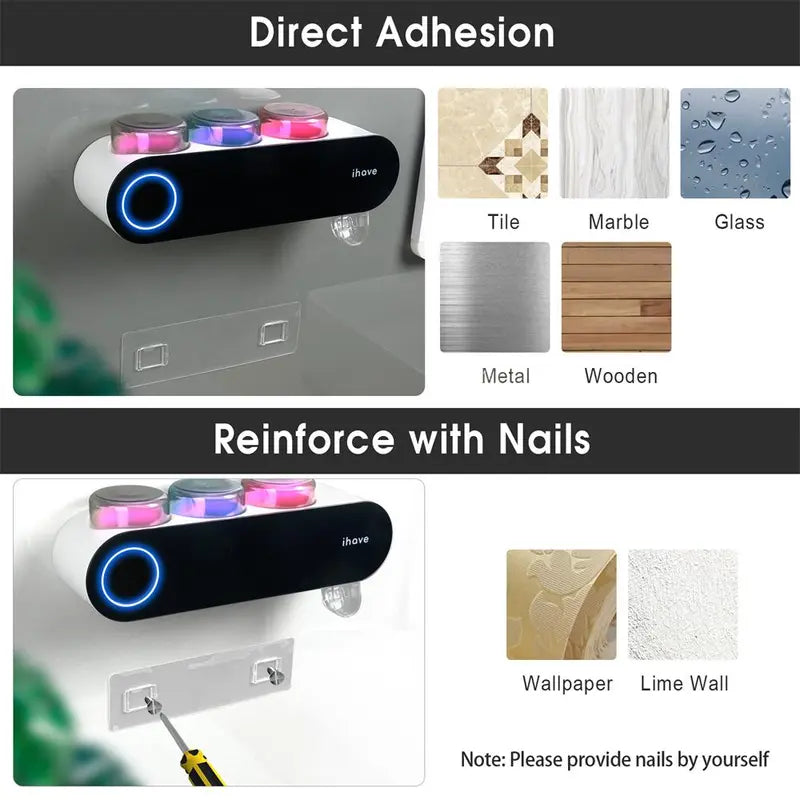 Toothbrush Holders with Ultraviolet Disinfection, Wall Mounted Hygiene Toothbrush Holder with Toothpaste Dispenser, USB Charging Bathroom Toothbrush Holder, Boyfriend Gifts