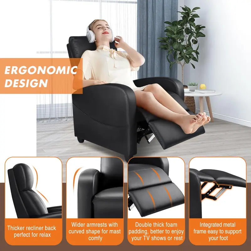 Homesquad Recliner Chair for Living Room, Massage Recliner Chair Winback Single Sofa Home Theater Chairs Adjustable Modern Reclining Chair with Padded Seat Backrest for Adults