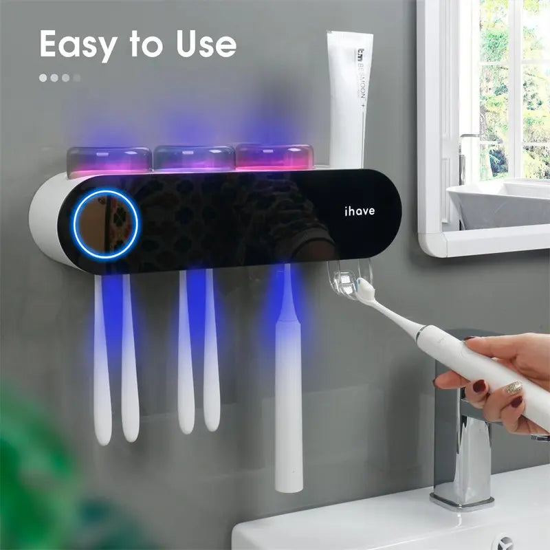 Toothbrush Holders with Ultraviolet Disinfection, Wall Mounted Hygiene Toothbrush Holder with Toothpaste Dispenser, USB Charging Bathroom Toothbrush Holder, Boyfriend Gifts