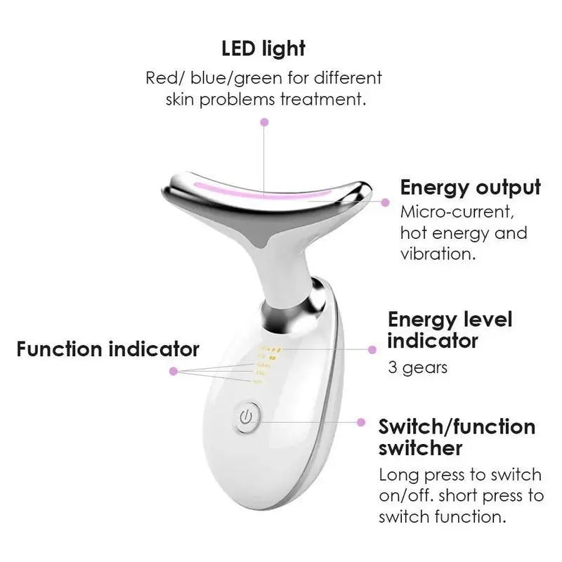7 Color LED Face Massager, Neck Skin Lifting Machine, Summer Gifts, 1 Count Face Neck Beauty Instrument, Face Neck Lines Smoothing Tool, Birthday Gift