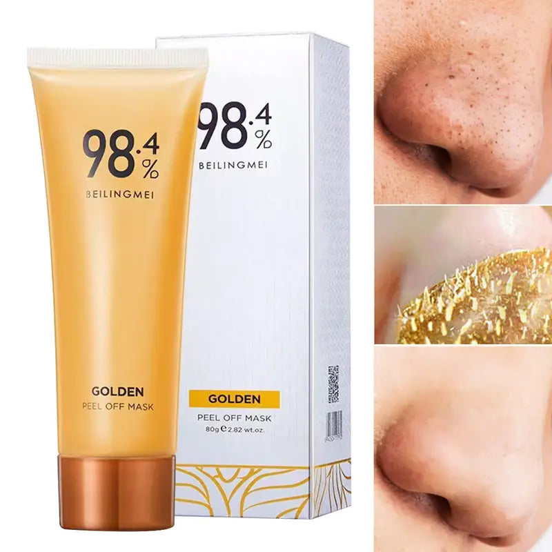 [+$3,Get 2 Pcs]24K Gold Foil Peel-Off Face Mask with Brush - Blackhead Remover, Anti-Wrinkle Mask for All Skin Types - the Perfect Gift for Women
