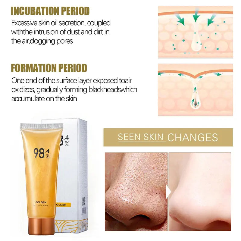 [+$3,Get 2 Pcs]24K Gold Foil Peel-Off Face Mask with Brush - Blackhead Remover, Anti-Wrinkle Mask for All Skin Types - the Perfect Gift for Women