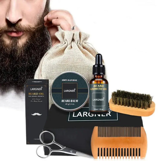 Comfort Beard Care Kit, 6 Counts/Set Beard Styling & Hair Care Product for Men, Including Beard Oil Beard Shaving Brush Beard Comb Beard Shaping Tool
