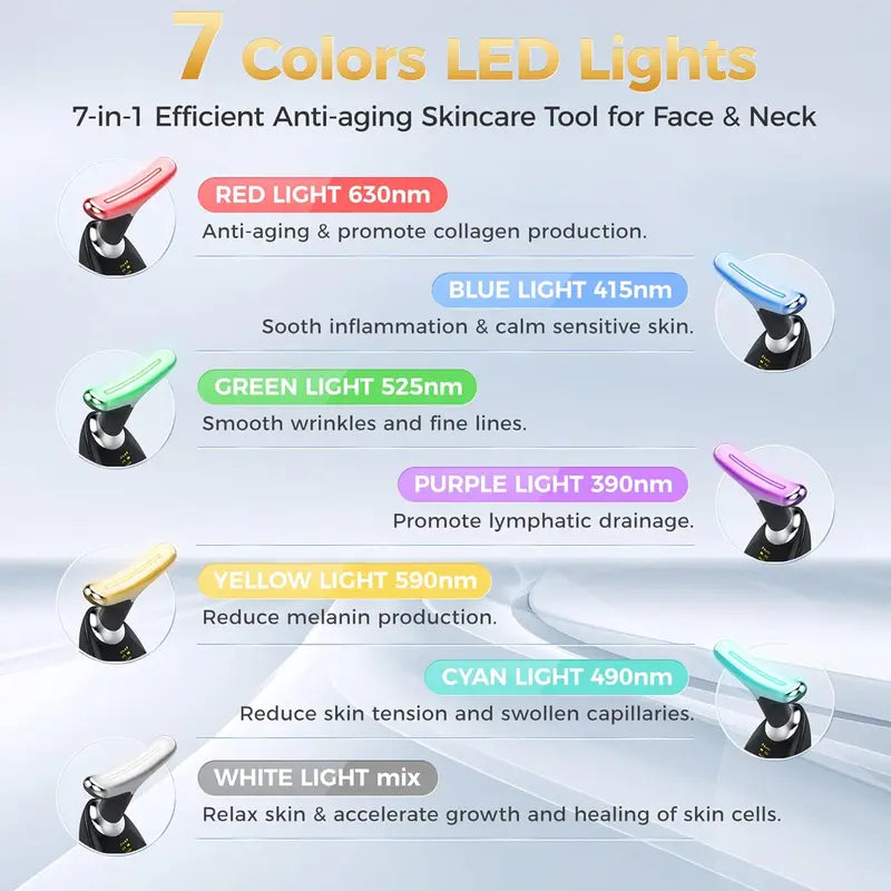 7 Color LED Face Massager, Neck Skin Lifting Machine, Summer Gifts, 1 Count Face Neck Beauty Instrument, Face Neck Lines Smoothing Tool, Birthday Gift