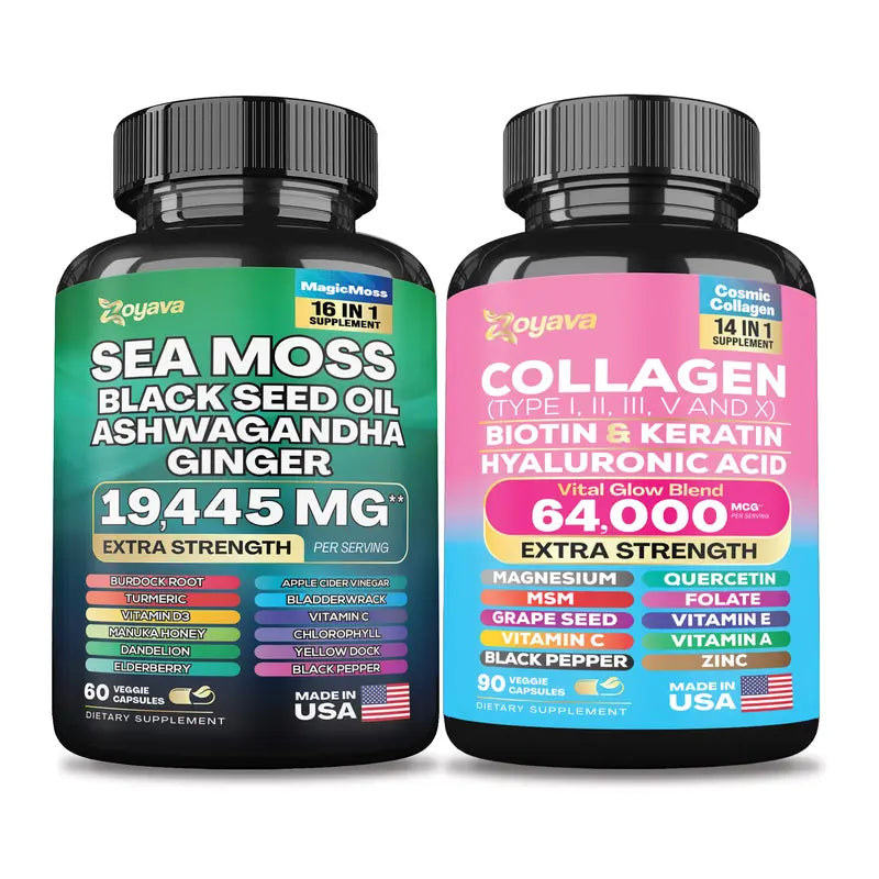 Dynamic Vitality Bundle - Zoyava Sea Moss & Shilajit - All-In-One Multivitamin Combo - Made in USA with Extra Strength Ingredients
