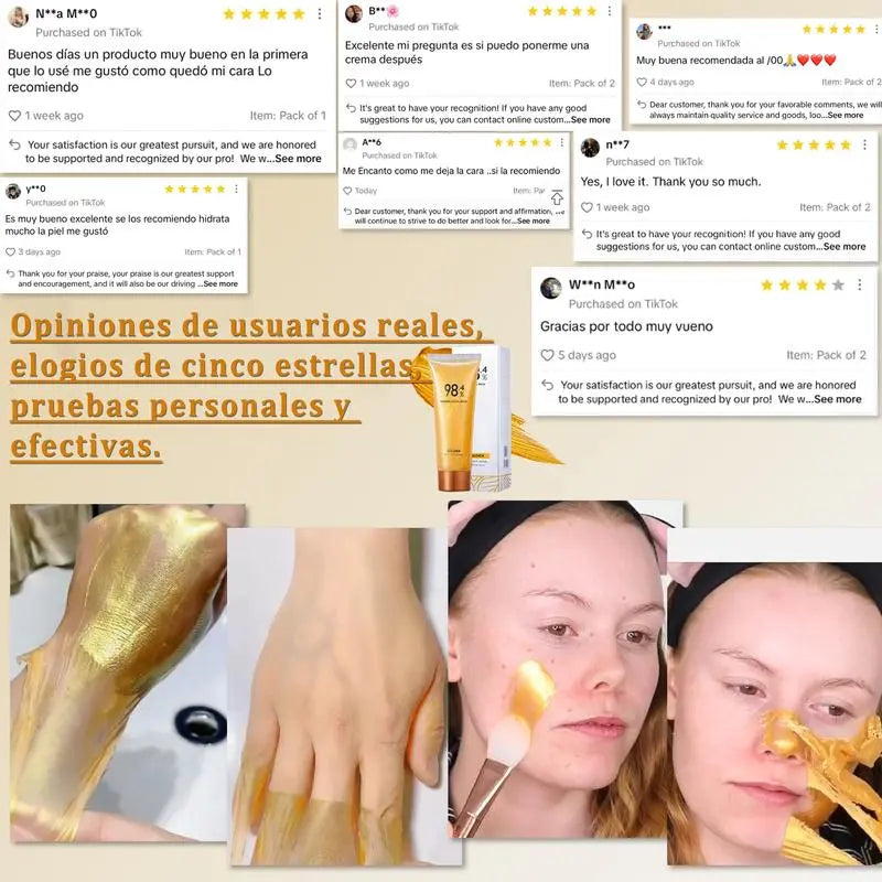[+$3,Get 2 Pcs]24K Gold Foil Peel-Off Face Mask with Brush - Blackhead Remover, Anti-Wrinkle Mask for All Skin Types - the Perfect Gift for Women