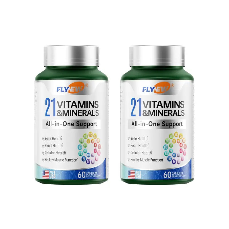 Flynew 21 All-In-One Support Vitamins & Minerals with Highly Potent Herbal Ingredients | Made in USA | 60 Capsules Dietary Supplement