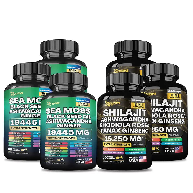Dynamic Vitality Bundle - Zoyava Sea Moss & Shilajit - All-In-One Multivitamin Combo - Made in USA with Extra Strength Ingredients