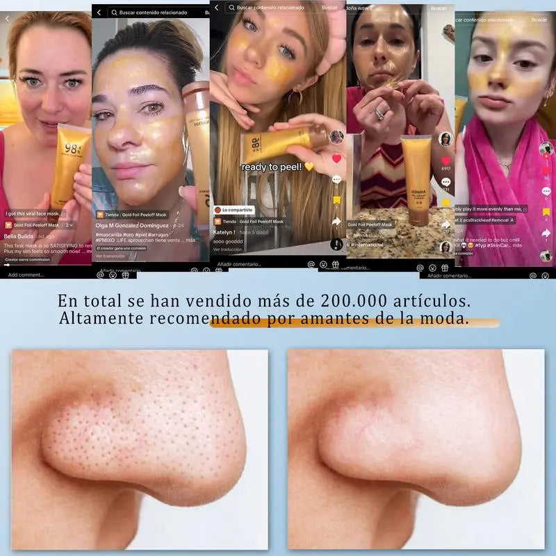 [+$3,Get 2 Pcs]24K Gold Foil Peel-Off Face Mask with Brush - Blackhead Remover, Anti-Wrinkle Mask for All Skin Types - the Perfect Gift for Women
