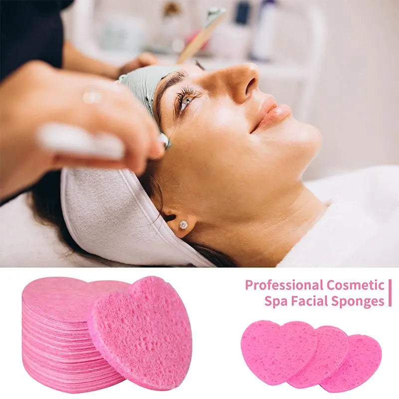 Compressed Cellulose Heart Shape Facial Sponges, 50Pcs/Set Natural Facial Cleansing Exfoliating Face Scrubber, Comfort Facial Cleansing Tools, Facial Cleanser Tools