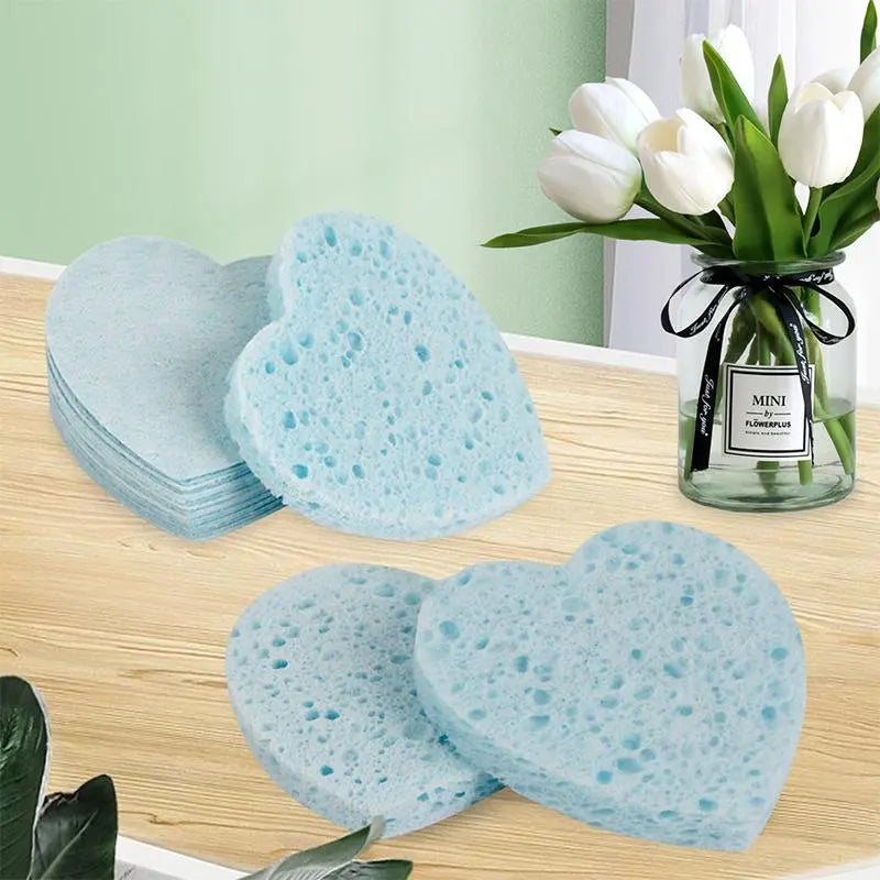 Compressed Cellulose Heart Shape Facial Sponges, 50Pcs/Set Natural Facial Cleansing Exfoliating Face Scrubber, Comfort Facial Cleansing Tools, Facial Cleanser Tools