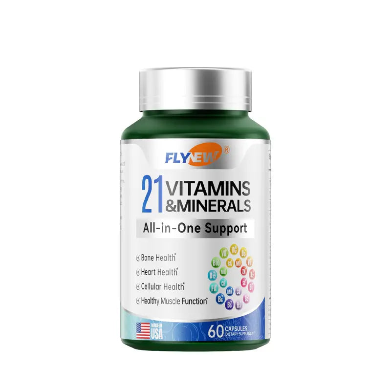 Flynew 21 All-In-One Support Vitamins & Minerals with Highly Potent Herbal Ingredients | Made in USA | 60 Capsules Dietary Supplement