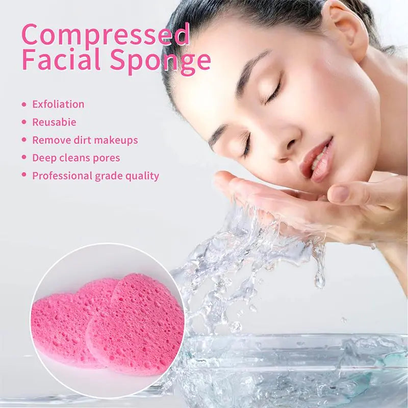 Compressed Cellulose Heart Shape Facial Sponges, 50Pcs/Set Natural Facial Cleansing Exfoliating Face Scrubber, Comfort Facial Cleansing Tools, Facial Cleanser Tools