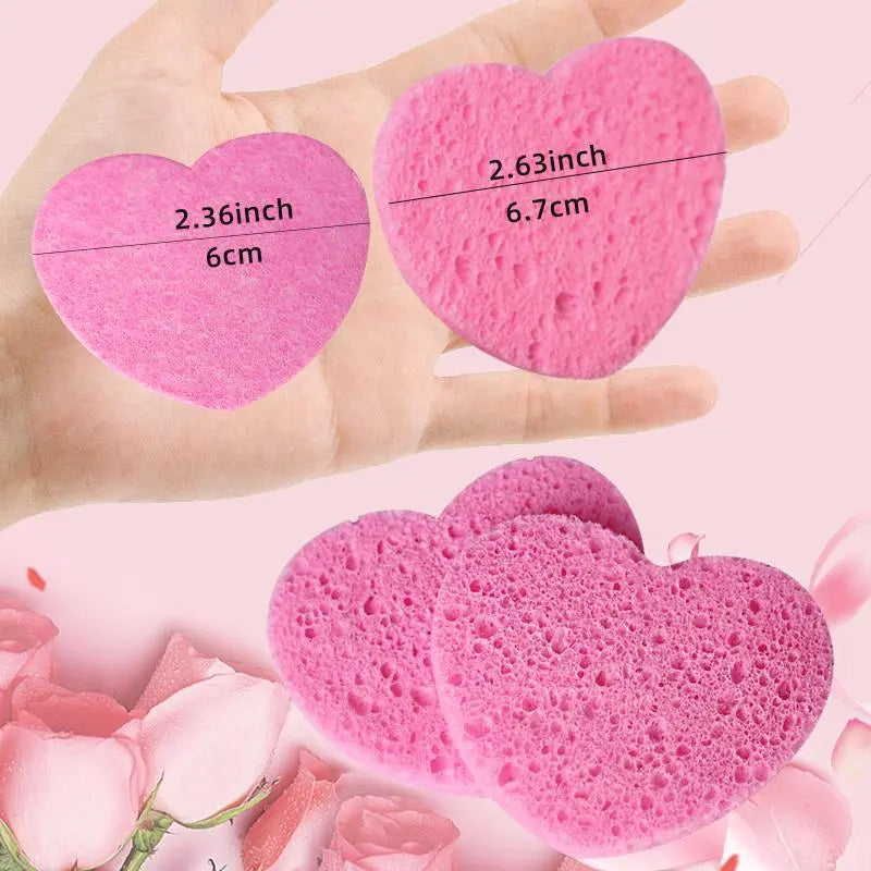 Compressed Cellulose Heart Shape Facial Sponges, 50Pcs/Set Natural Facial Cleansing Exfoliating Face Scrubber, Comfort Facial Cleansing Tools, Facial Cleanser Tools