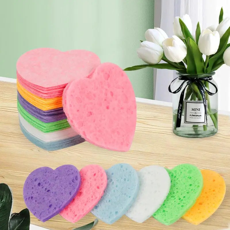 Compressed Cellulose Heart Shape Facial Sponges, 50Pcs/Set Natural Facial Cleansing Exfoliating Face Scrubber, Comfort Facial Cleansing Tools, Facial Cleanser Tools