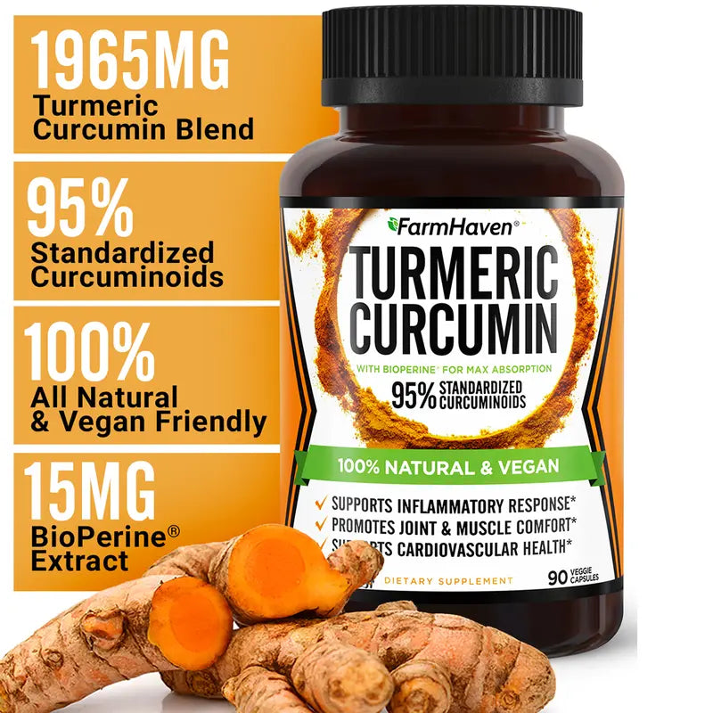 Farmhaven Turmeric Curcumin with Bioperine Black Pepper & 95% Curcuminoids, 1965Mg, Maximum Absorption for Joint Support, Non-Gmo Turmeric Capsules, Made in USA - 90 Veg Caps Healthcare Supplement Edible Dietary Fitness Optimum