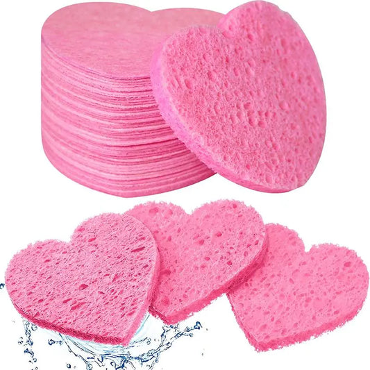 Compressed Cellulose Heart Shape Facial Sponges, 50Pcs/Set Natural Facial Cleansing Exfoliating Face Scrubber, Comfort Facial Cleansing Tools, Facial Cleanser Tools
