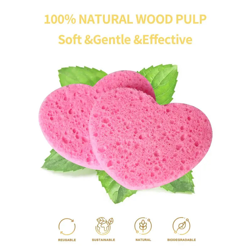 Compressed Cellulose Heart Shape Facial Sponges, 50Pcs/Set Natural Facial Cleansing Exfoliating Face Scrubber, Comfort Facial Cleansing Tools, Facial Cleanser Tools