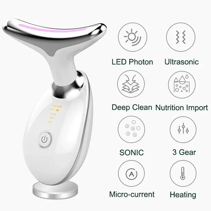 7 Color LED Face Massager, Neck Skin Lifting Machine, Summer Gifts, 1 Count Face Neck Beauty Instrument, Face Neck Lines Smoothing Tool, Birthday Gift