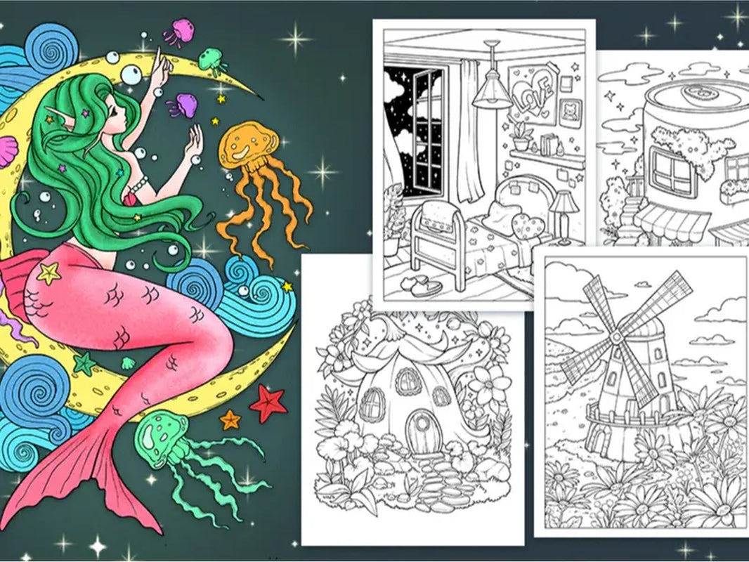 Adult Coloring Book with Animals, Landscape, Flowers, Patterns, Mushroom and Many More for Relaxation