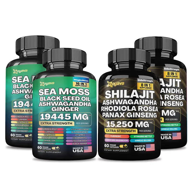 Dynamic Vitality Bundle - Zoyava Sea Moss & Shilajit - All-In-One Multivitamin Combo - Made in USA with Extra Strength Ingredients