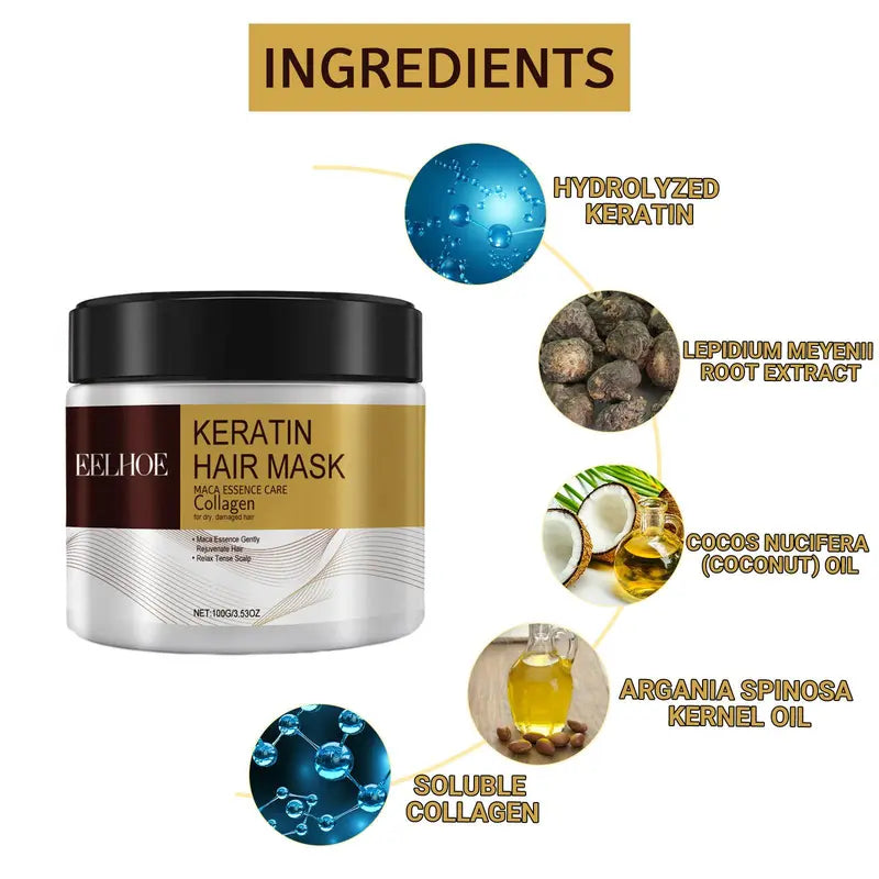100G Keratin Hair Mask, 1 Count Hydrating Hair Care Mask, Hair Care Product for Dry & Damaged Hair, Back to School