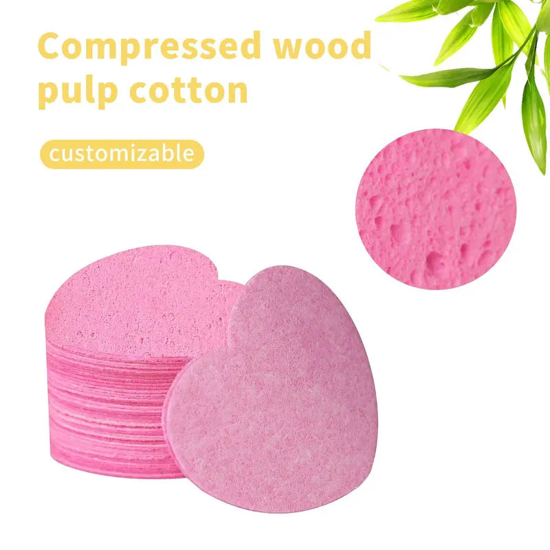 Compressed Cellulose Heart Shape Facial Sponges, 50Pcs/Set Natural Facial Cleansing Exfoliating Face Scrubber, Comfort Facial Cleansing Tools, Facial Cleanser Tools