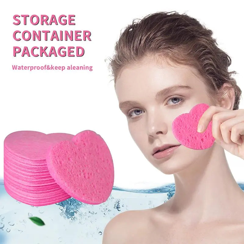 Compressed Cellulose Heart Shape Facial Sponges, 50Pcs/Set Natural Facial Cleansing Exfoliating Face Scrubber, Comfort Facial Cleansing Tools, Facial Cleanser Tools