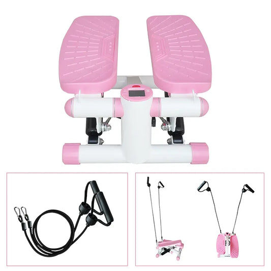 Adjustable Health & Fitness Mini Steppers for Exercise at Home, Stair Step Workout Machine with Resistance Bands, Full Body Cardio Equipment, Optional Smart Fitness Stepper with LED Monitor Pink Grey Color