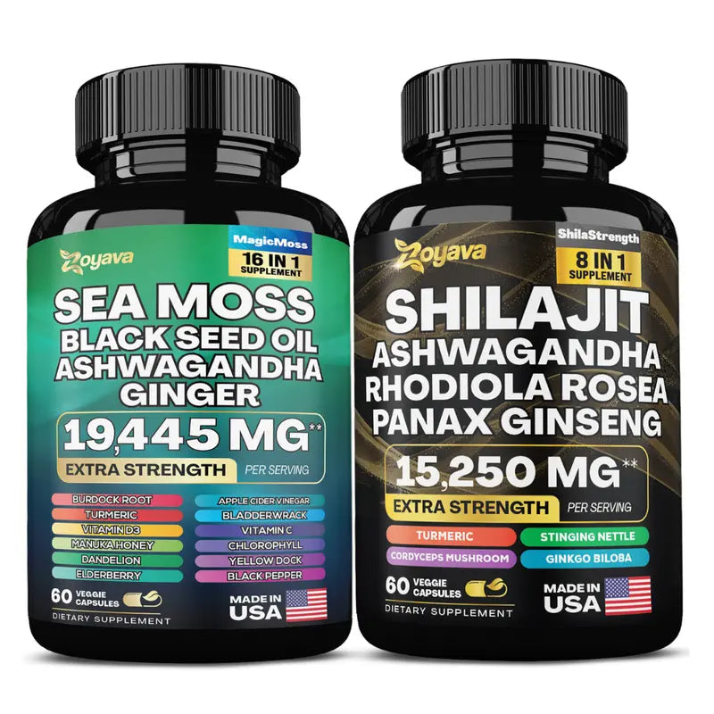 Dynamic Vitality Bundle - Zoyava Sea Moss & Shilajit - All-In-One Multivitamin Combo - Made in USA with Extra Strength Ingredients
