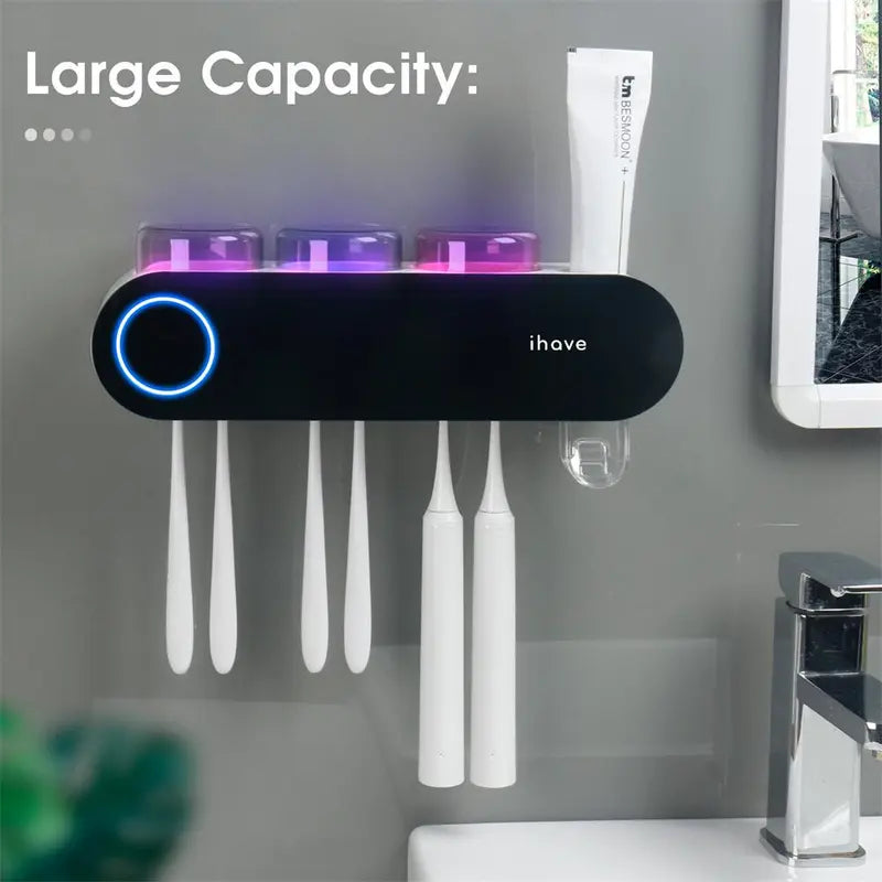 Toothbrush Holders with Ultraviolet Disinfection, Wall Mounted Hygiene Toothbrush Holder with Toothpaste Dispenser, USB Charging Bathroom Toothbrush Holder, Boyfriend Gifts