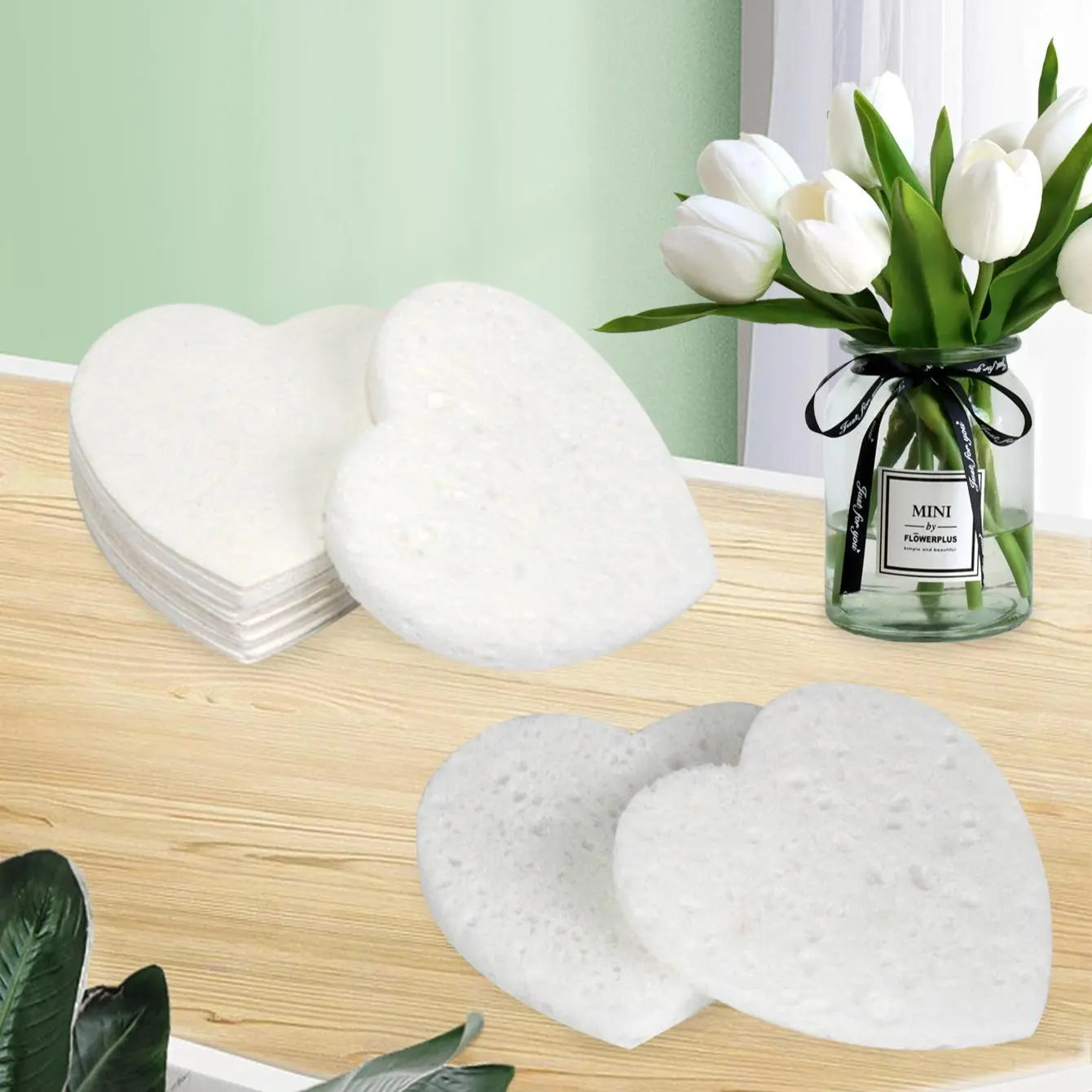 Compressed Cellulose Heart Shape Facial Sponges, 50Pcs/Set Natural Facial Cleansing Exfoliating Face Scrubber, Comfort Facial Cleansing Tools, Facial Cleanser Tools