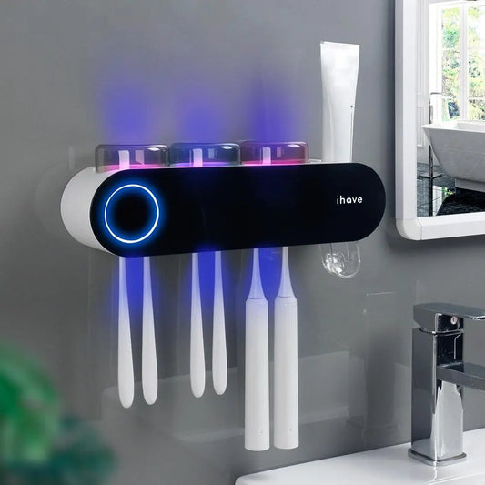 Toothbrush Holders with Ultraviolet Disinfection, Wall Mounted Hygiene Toothbrush Holder with Toothpaste Dispenser, USB Charging Bathroom Toothbrush Holder, Boyfriend Gifts