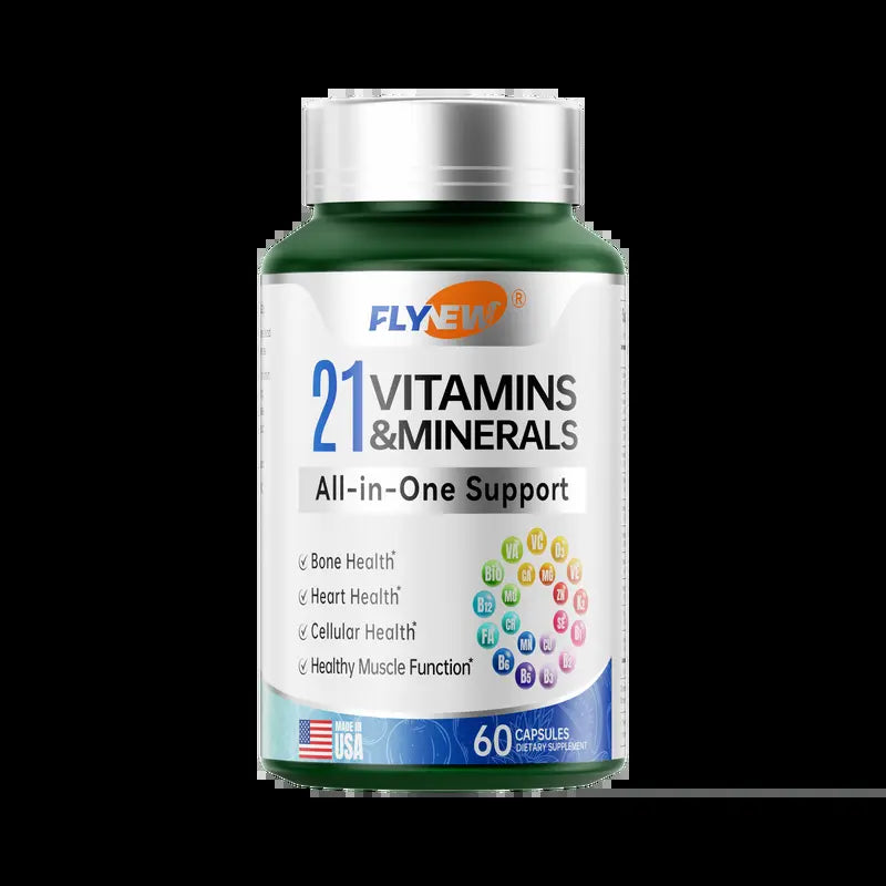 Flynew 21 All-In-One Support Vitamins & Minerals with Highly Potent Herbal Ingredients | Made in USA | 60 Capsules Dietary Supplement