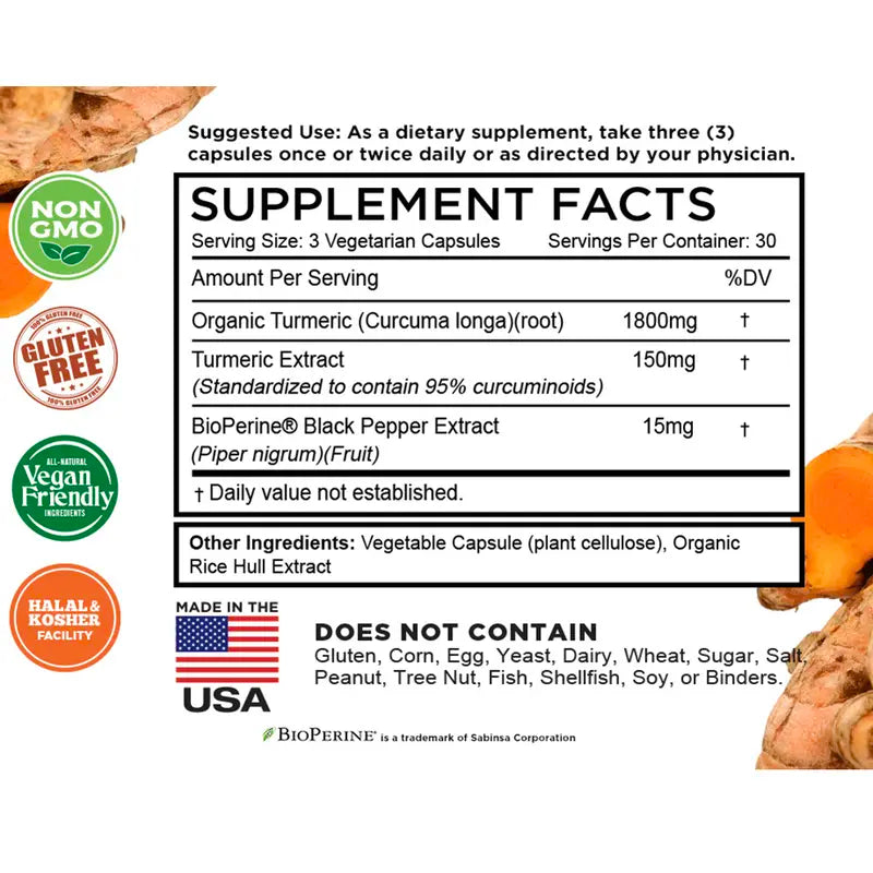 Farmhaven Turmeric Curcumin with Bioperine Black Pepper & 95% Curcuminoids, 1965Mg, Maximum Absorption for Joint Support, Non-Gmo Turmeric Capsules, Made in USA - 90 Veg Caps Healthcare Supplement Edible Dietary Fitness Optimum